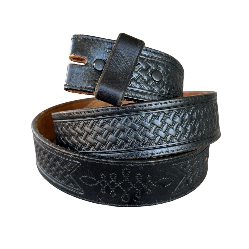 Vintage Silver Creek Basketweave Leather Western Belt Black USA Size 40 GUC